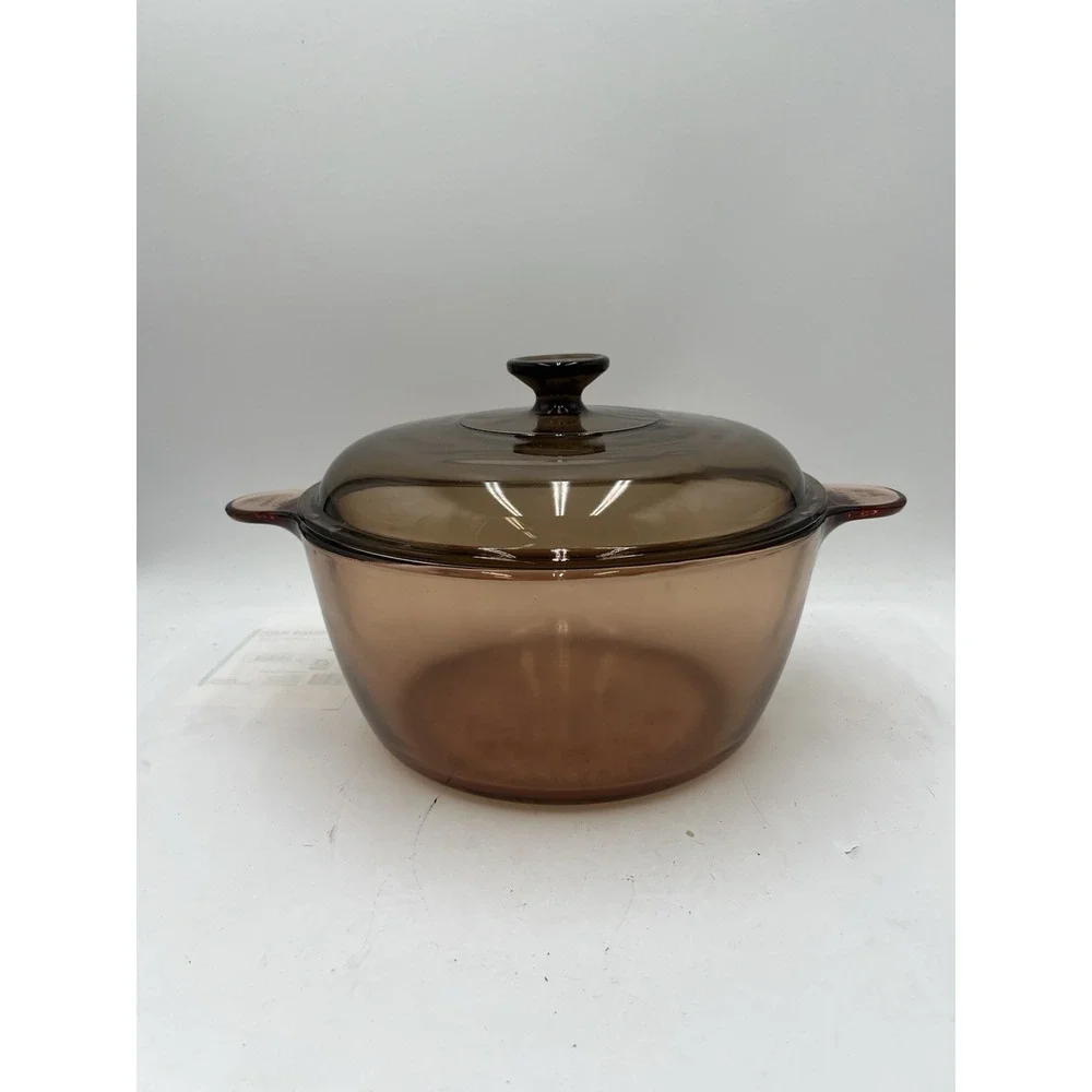 Vintage Corning VISIONS Amber 4.5L 5 Qt Dutch Oven Pot w/ Lid USA